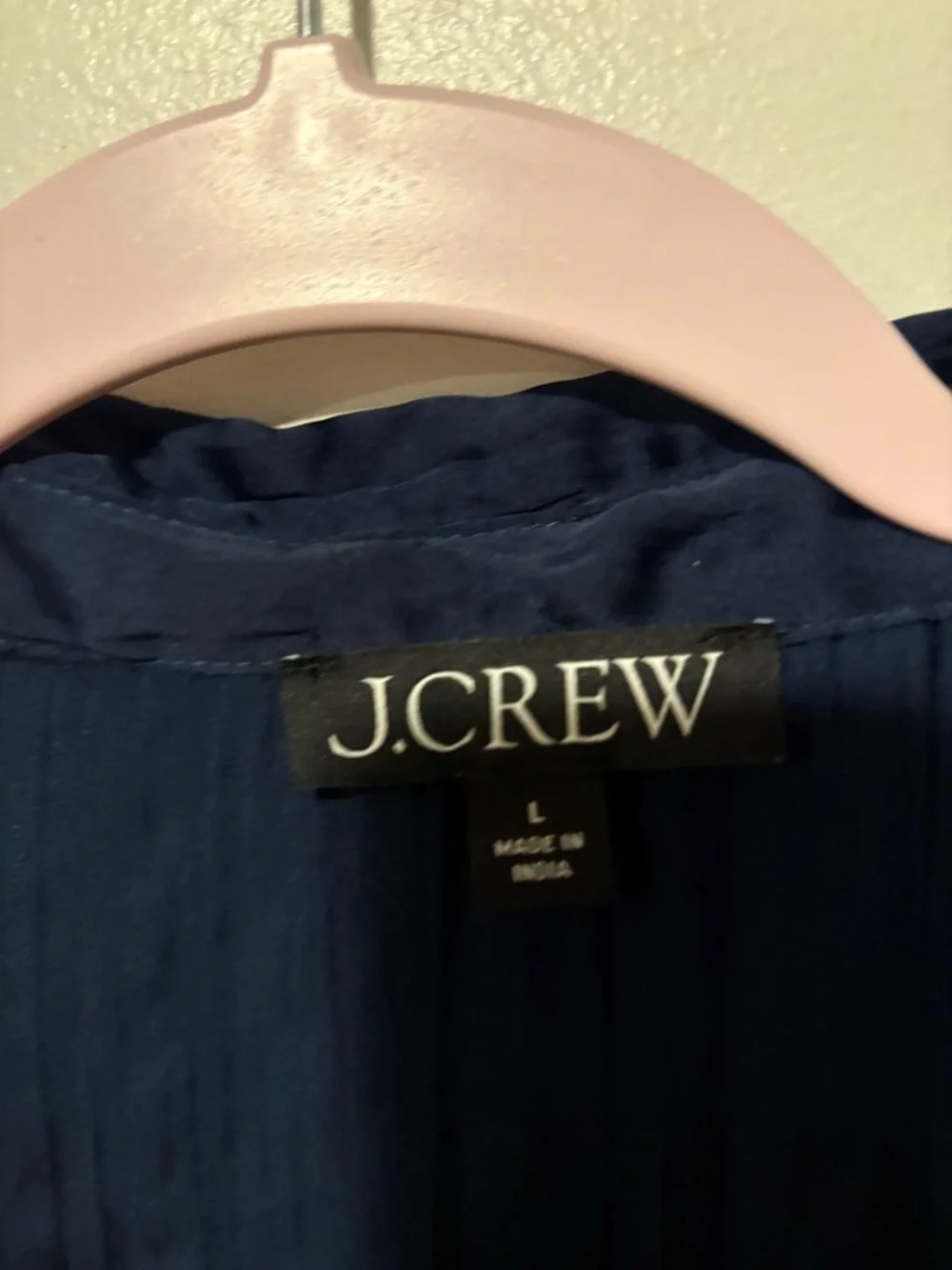NWOT J Crew navy satin embellished collar top small
